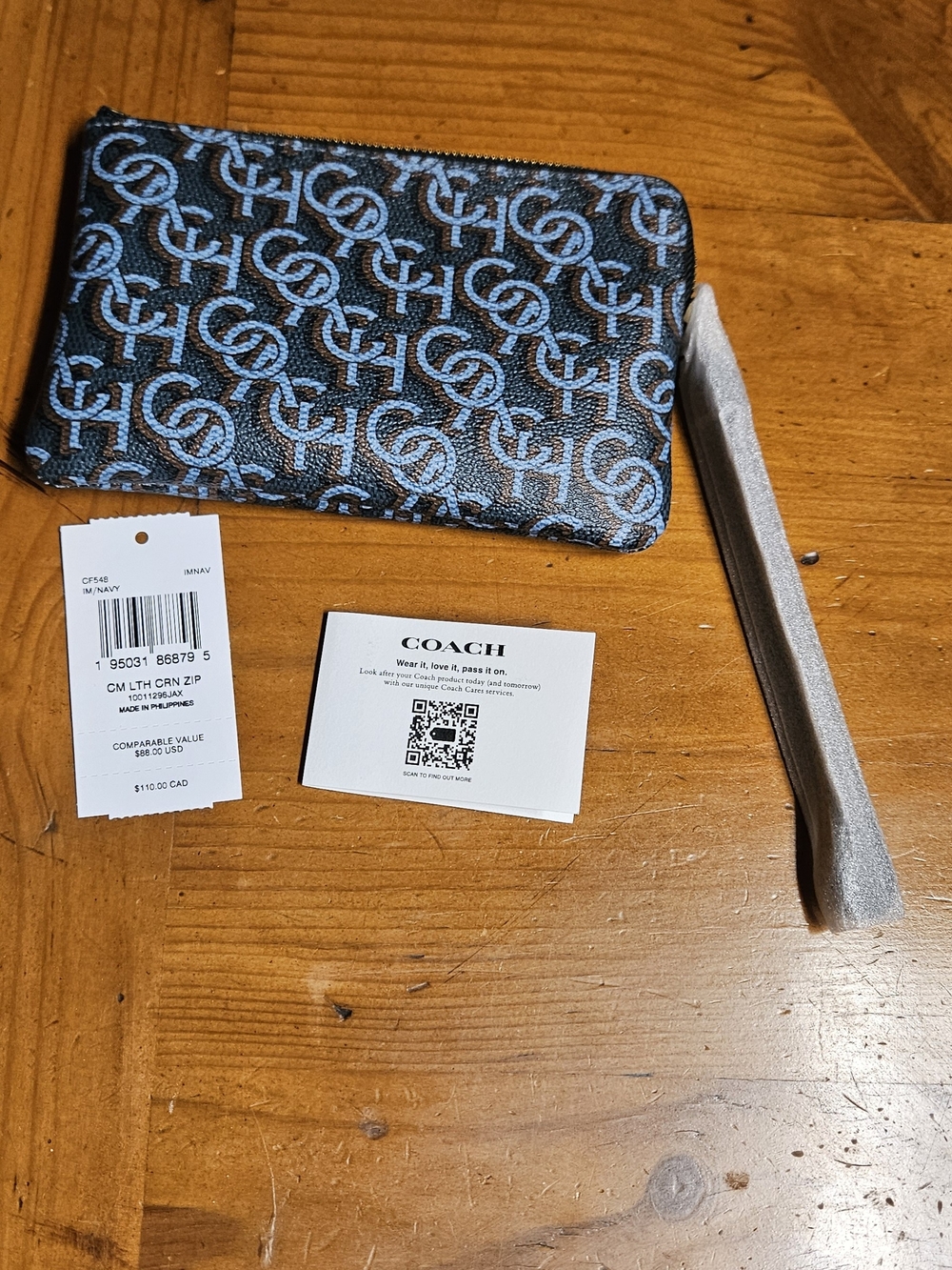 Coach Navy and Light Blue Signature Zip Wallet